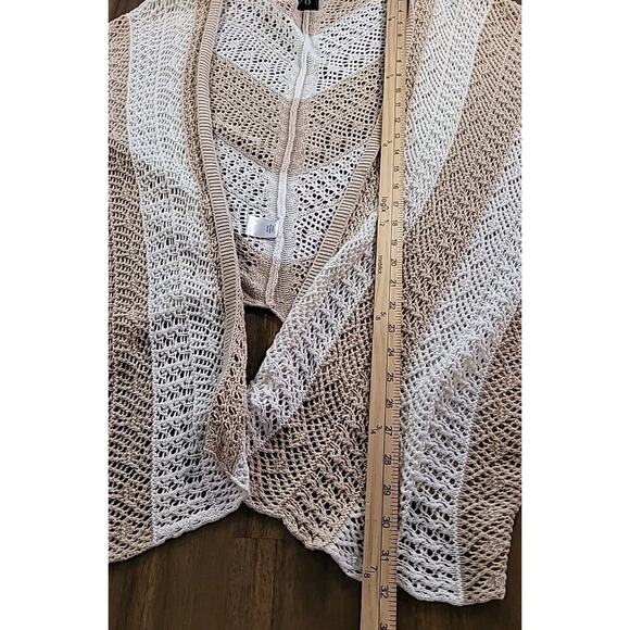 Romantic Boho Crochet Cardigan Poncho – Tan & White Stripe – Size Large - Picture 8 of 8